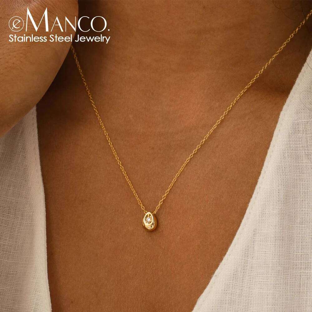 eManco Women's Boutique Jewelry Stainless Steel Gold-Plated Teardrop Pendant Necklace Suitable for Parties and Festivals