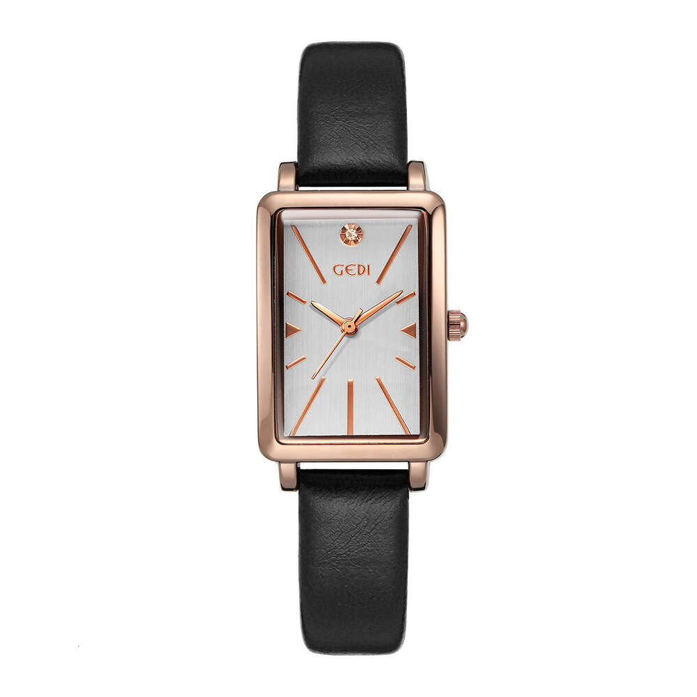 Goldie Retro Style Small Square Dial Women's Lightweight Compact High-end Leather Strap Quartz Watch for Ladies