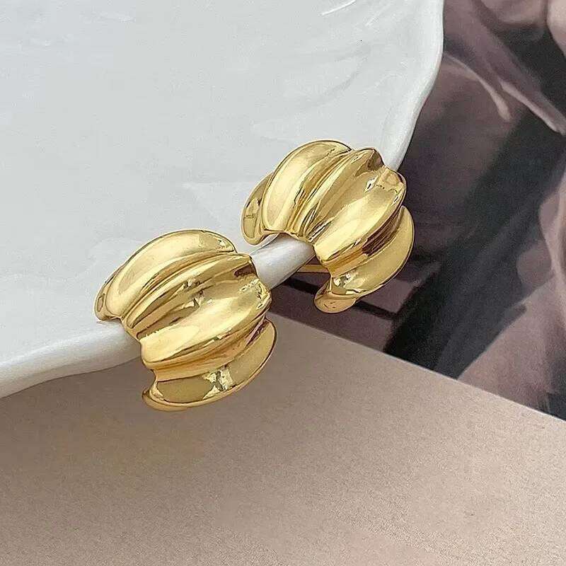 Real 925 Sterling Silver Wrinkled Geometric Stud Earrings for Women Party Trendy Fine Jewelry Minimalist Accessories