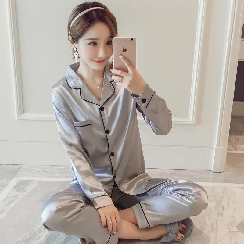 Pajamas Sets for Women 2025 Sexy Silk Pijama Sleepwear Longsleeve Cardigan Set Female Ice Pyjamas Home Clothing 251231