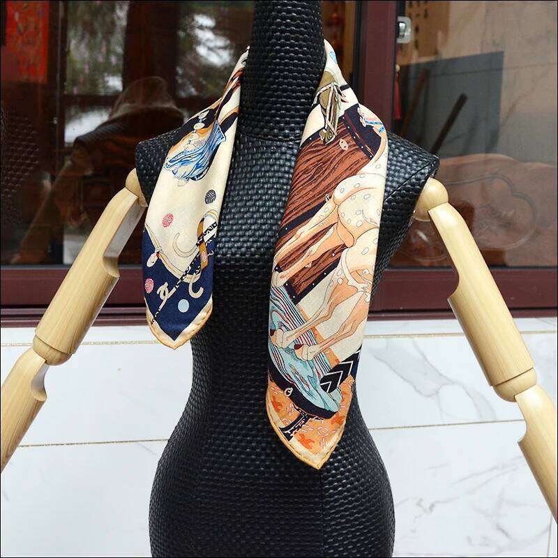 Beige Double-Sided Contrasting 65 Silk Wool Blend Scarf With Herringbone Pattern Hand Rolled Edge Spring Fashion Accessories