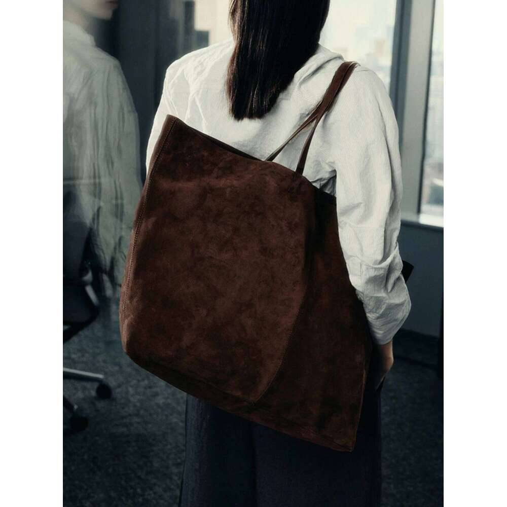 Ladies' Cowhide Handbag, Super Large Capacity Shopping Solid-Color Single-Shoulder Tote Bag, A Gift Fo