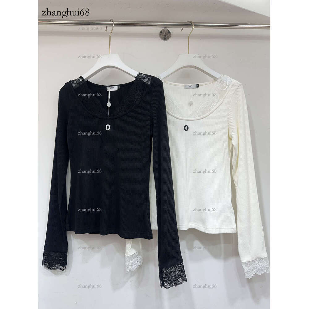 Women's Long Sleeve Designer Brand Knitted Top Sexy Lace Round Neck Design Soft and Comfortable Fashion Women's Clothing Suitable for All Occasions