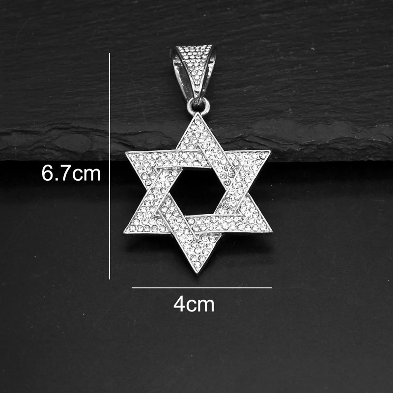 Fashion Star of David Pendant Necklace Women Men Hip Hop Tennis Cuban Chain Necklaces Classic Sixpointed Je Jewelry 260104