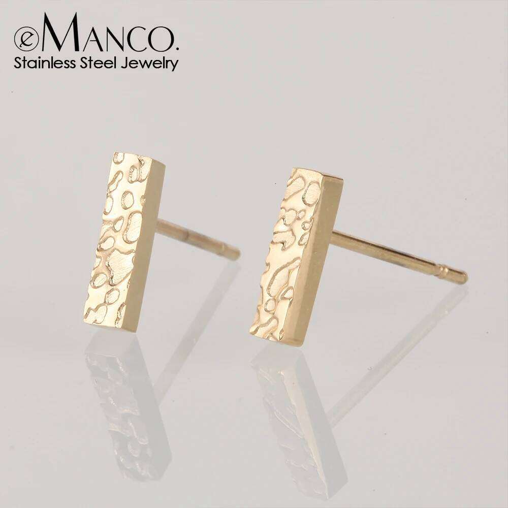 eManco Korean Horizontal Hammered Stick Small Women's Fashion Stainless Steel Fine Bar Stud Earrings Jewelry