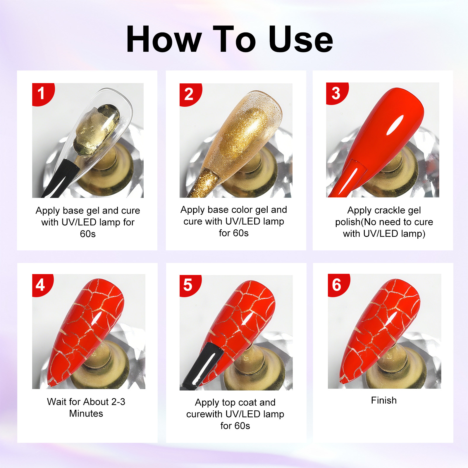 Nail polish with natural crack-resistant coating featuring marble-like patterns.