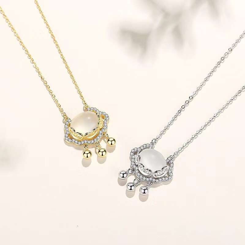 Sterling Silver 14K Gold Plated Chinese Style Necklace for Women Auspicious Clouds Ruyi Peace Heart Lock Pendant Trendy Jewelry