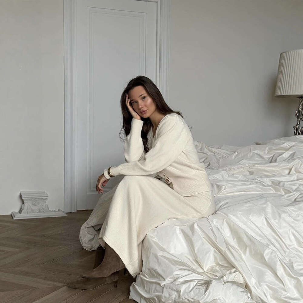 Loose Knit Set for Women Design 2026 Spring Winter New Button Cardigan Sweater + Straight Skirt