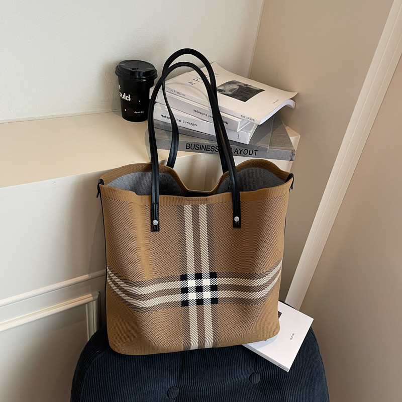 designer bag New Capacity Tote Casual Shoulder Fabric Striped Women's Commuter Large Bag Grocery Basket