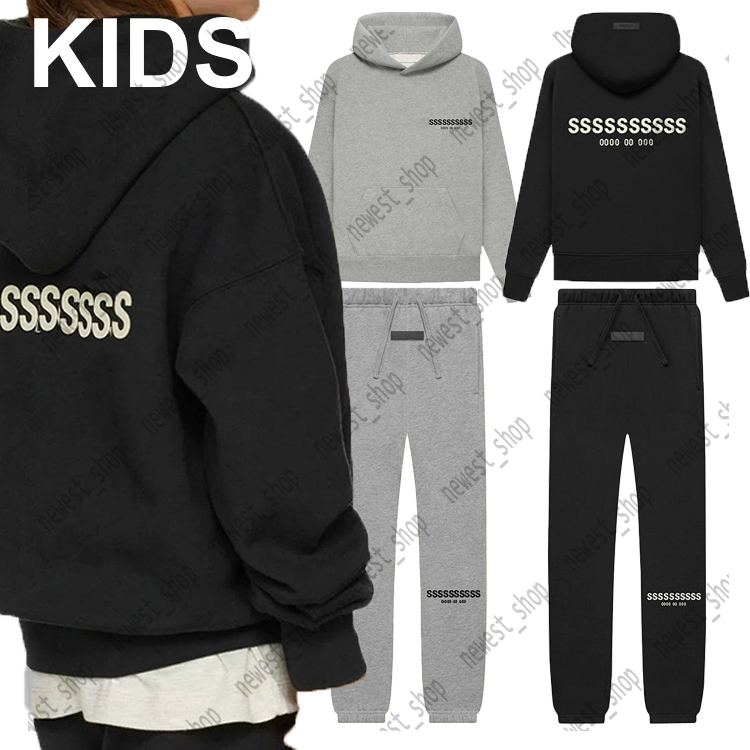 age 14 Kids Boys Girls Hoodies Pants Oversize Loose Classic Flocking Letter Pullover Skateboard Fleece Clothing Set Trousers Black Dark dark ligh oat 160cm