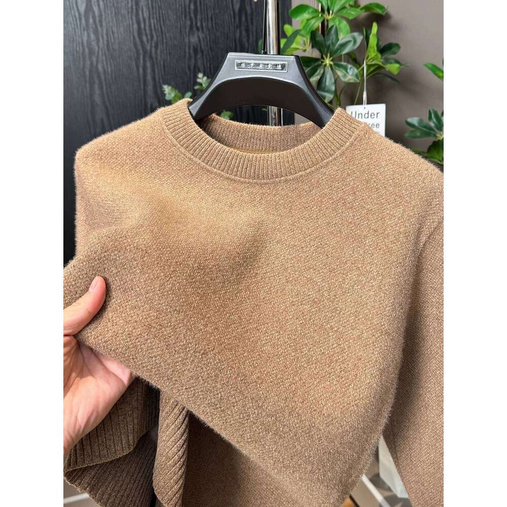 High quality solid color men's sweater fashion knitted round neck autumn winter thicken warm plush soft comfort luxury pullover