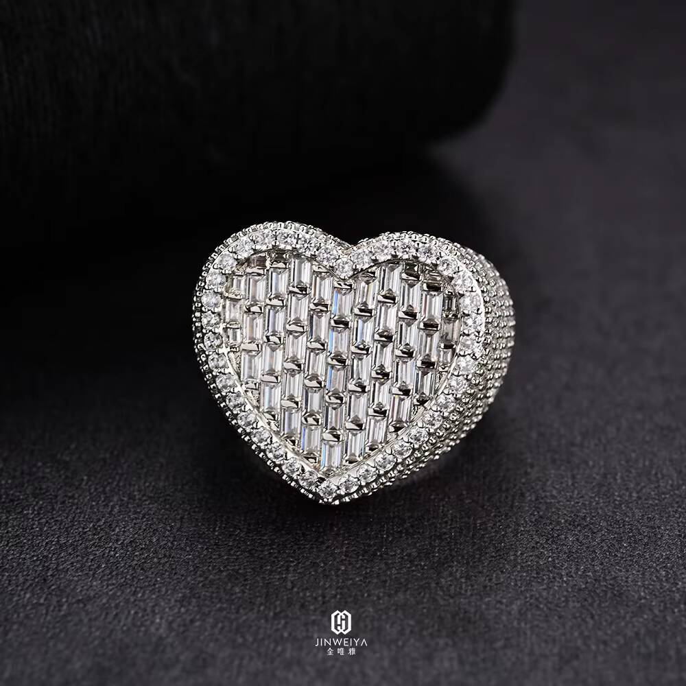 JWY Factorys 925 Silver 14K Gold Heart/Love Ring for Women Hip Hop Style Micropaved Zirconia Fashion Trend