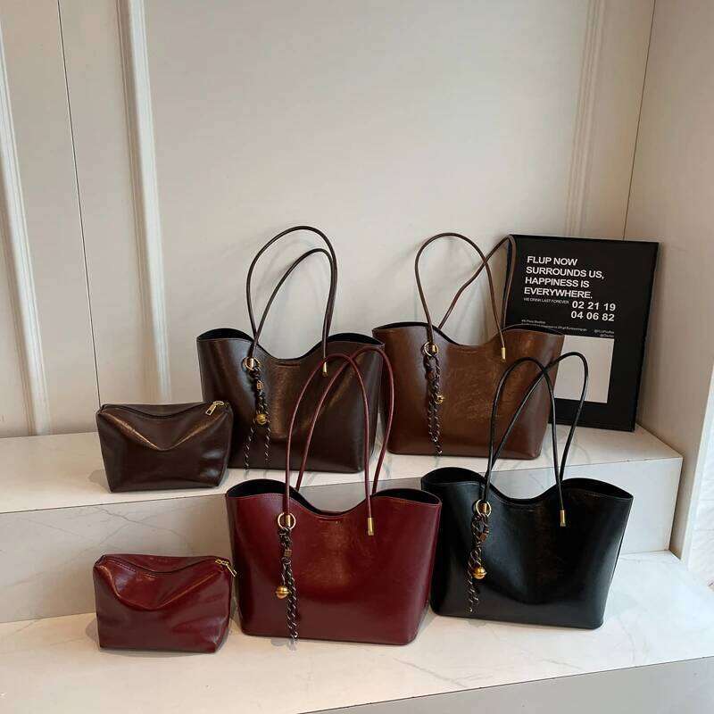 Large Capacity PU Hasp Tote 2026 Fashion Versatile Commuting Women's Shoulder Bags High Quality Sewing Thread