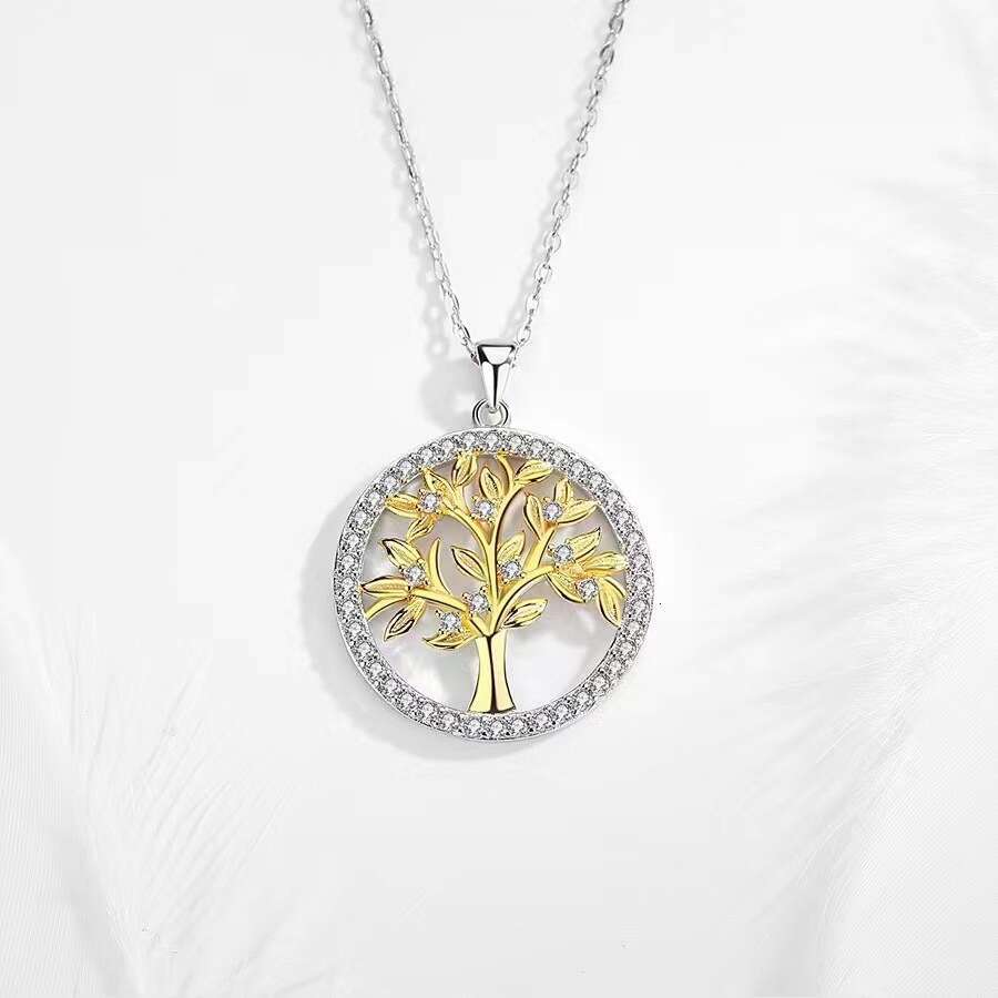 S925 Sterling Silver Tree of Life Necklace for Women Inlaid Diamond European American Style Creative Artistic Pendant Jewelry