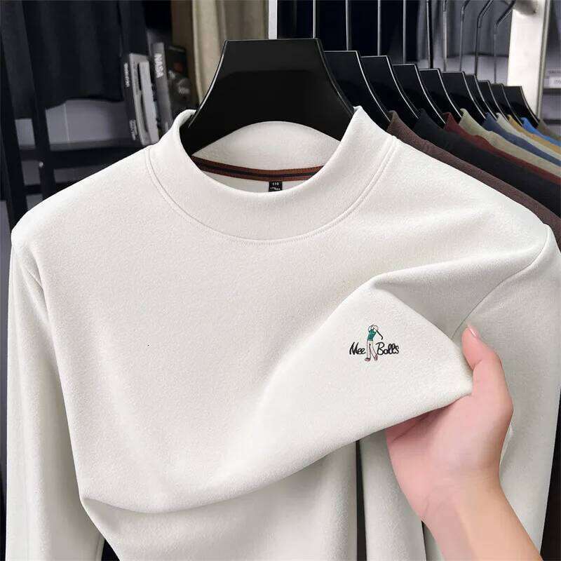 Light luxury men's long sleeve T-shirt brand letter embroidery soft velvet skin friendly warm new fashion golf sweater pullover