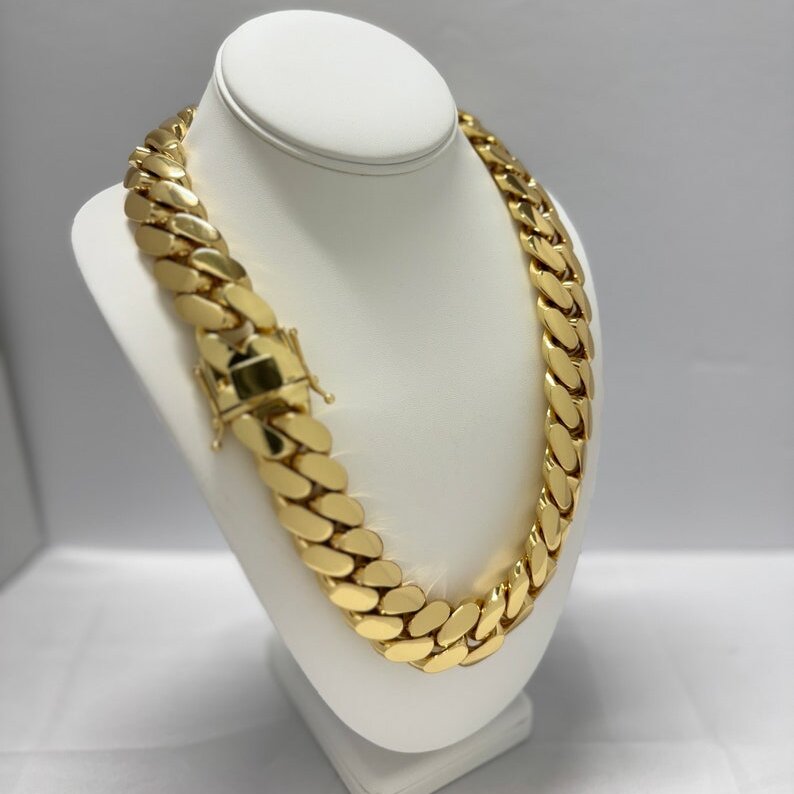 gold chain 22mm Miami Cuban Link Chain 14k Plated Box Lock Solid Handmade Statement Piece Jewelry necklace bracelet for men
