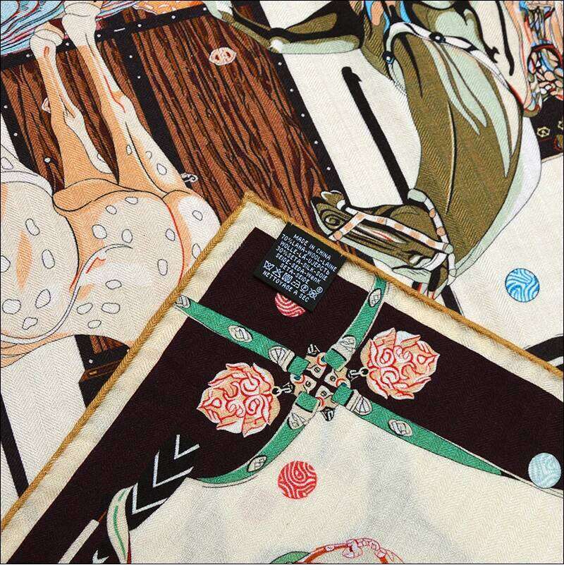 Beige Double-Sided Contrasting 65 Silk Wool Blend Scarf With Herringbone Pattern Hand Rolled Edge Spring Fashion Accessories