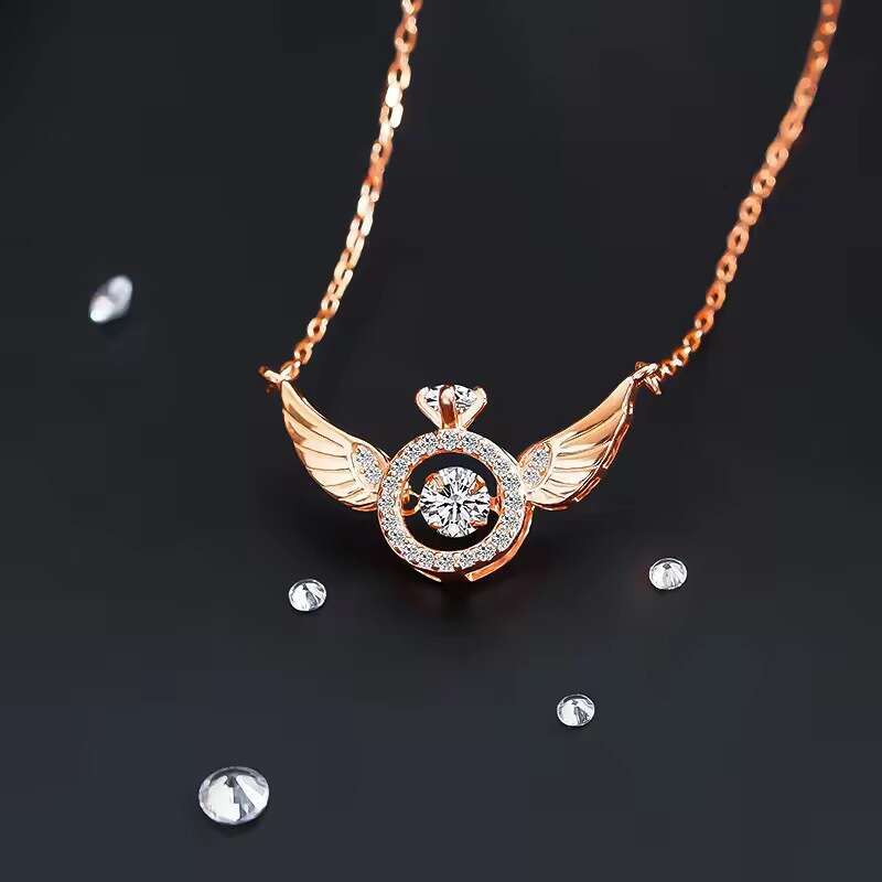 S925 Silver Angel Wings Beating Heart Necklace for Women Gold Plated Inlaid Dynamic Minimalist Niche Design Collarbone