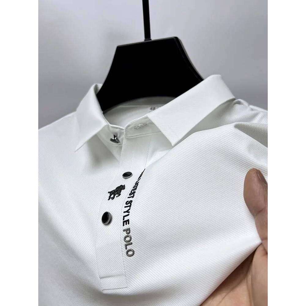 High end luxury ice silk breathable short sleeve T-shirt men's lapel summer fashion brand embroidery casual business polo shirt