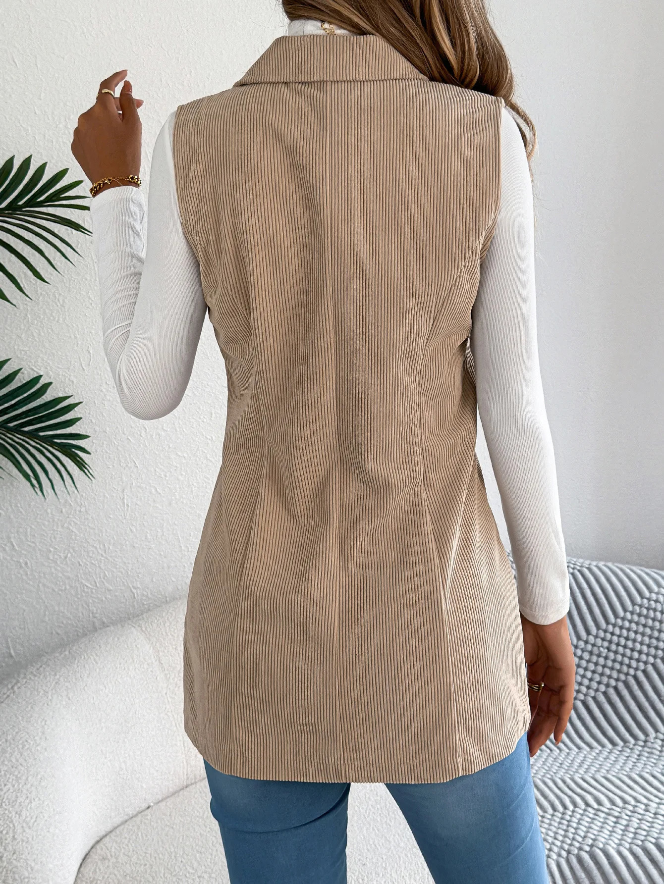 Womens Fall Winter Solid Color Sleeveless Casual Jacket with Suit Lapel SingleBreast Clre and Pockets 251225