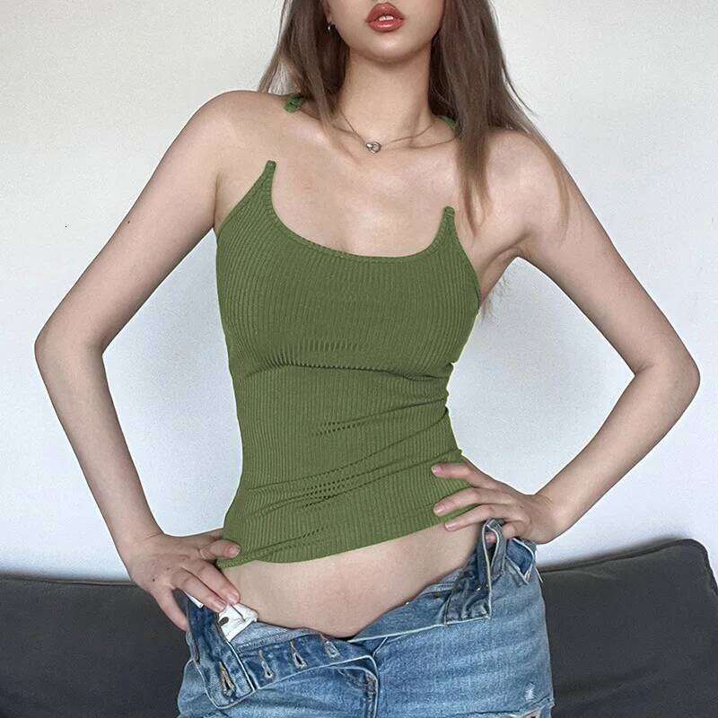 European and American women's clothing 2025 summer new fashion hidden suspender sexy hot girl solid color slim fit tank top