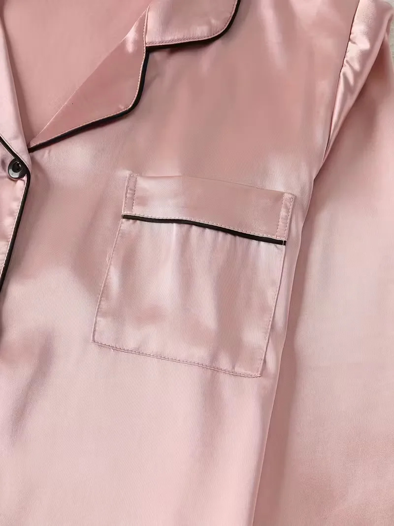 Women Autumn Winter Silk Pajamas Set Casual Soft Breathable and Relaxed Fit Long Shirt Tops Pants Sleepwear 251231