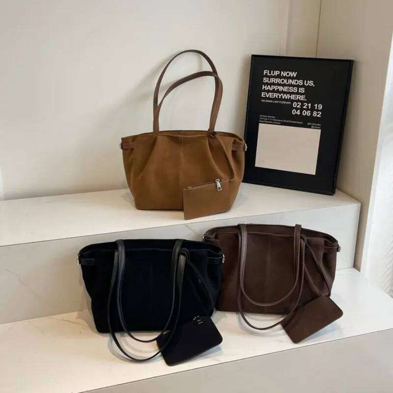 Classic Faux Suede Shoulder Bags Solid Zipper High Quality Commute Style Handbags For Women 2026 Fashion Large Capacity