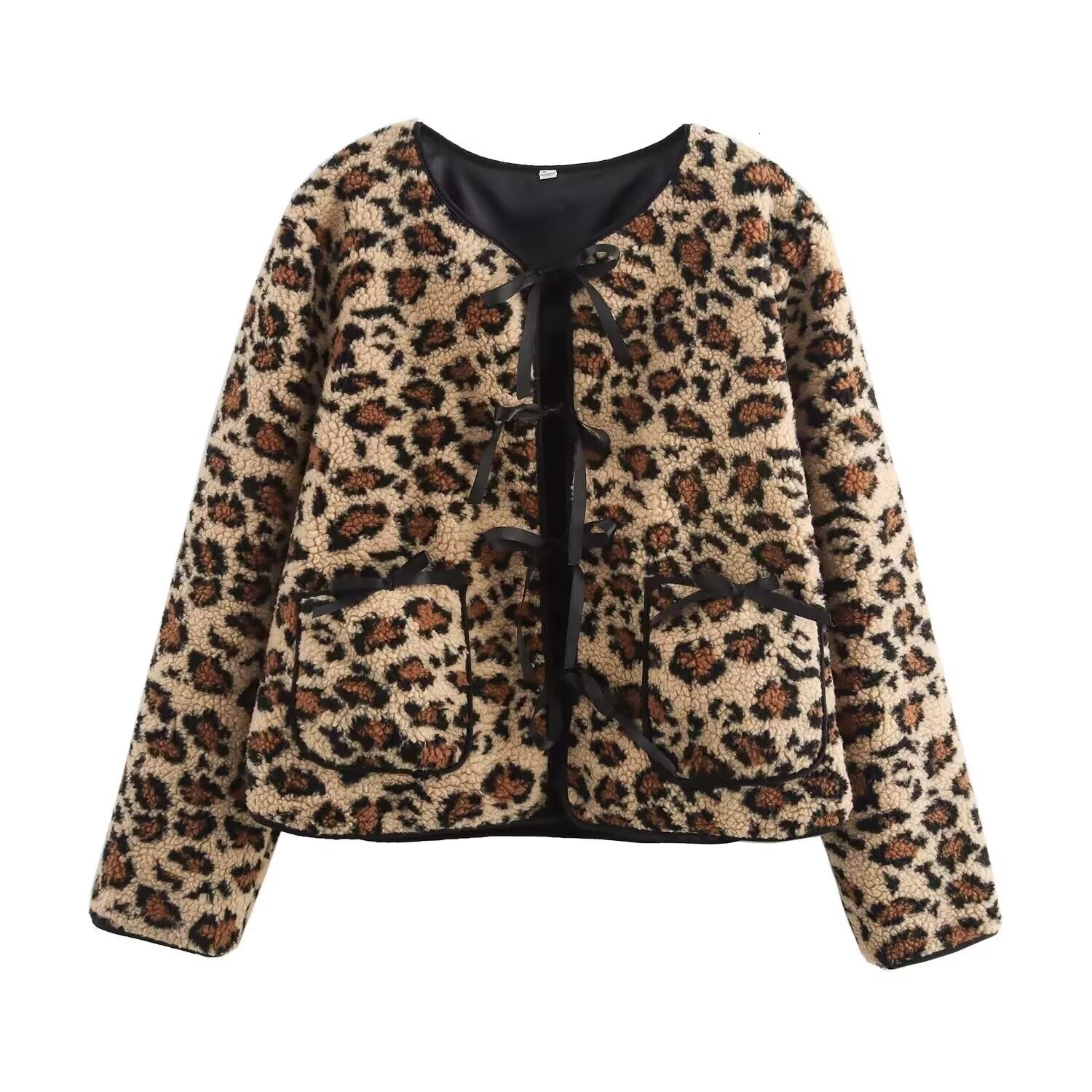 Deeptown Y2k vintage leopard print knitted cardigan womens Korean Gyaru Harajuku sweater Gothic charming office womens coat 241021