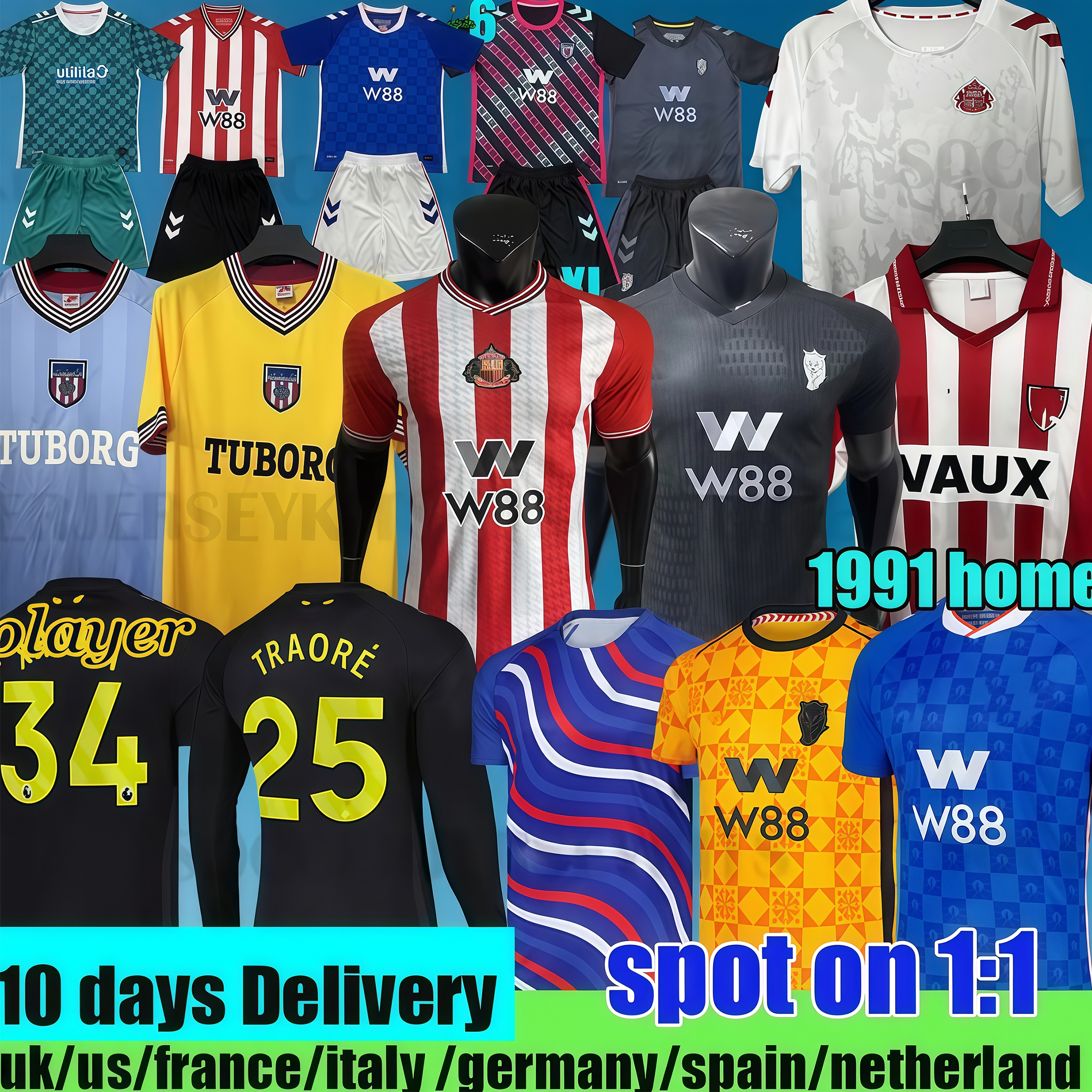 XH A K A sunderland 26 27 football shirts Black Cats Blackout kits Retro Soccer Jerseys safc home away third PRITCHARD safc football shirts long sleeve third stripe