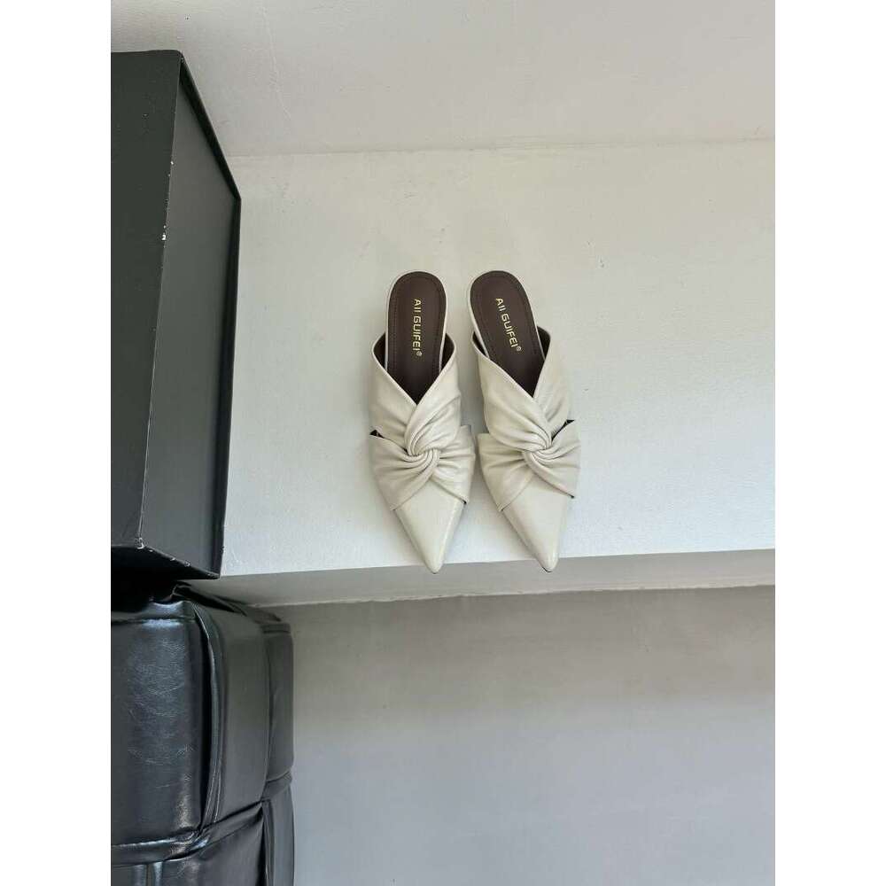 Fashion Versatile Pointed Toe Mules for Women 2026 Spring Summer New French Fairy Style Chunky Heel Heightening Outdoor Sandals