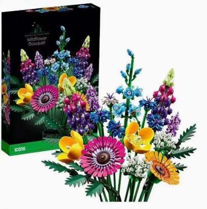 Eternal bouquet of star-shaped roses and orchids. Wooden building blocks toy. Valentine's Day gift for a girl. Holiday present.H260104