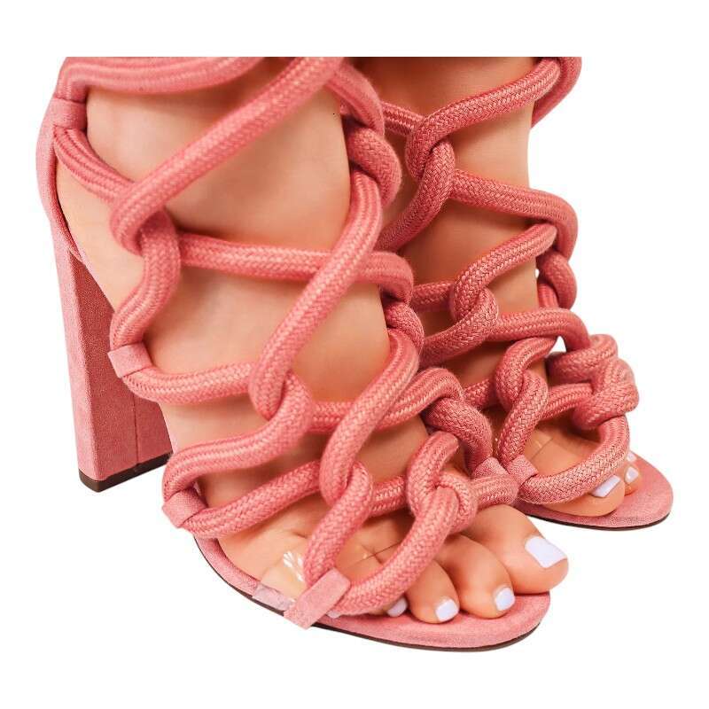 Women Chunky Rope Lace Up High Heel Sandals MOJIDASHU