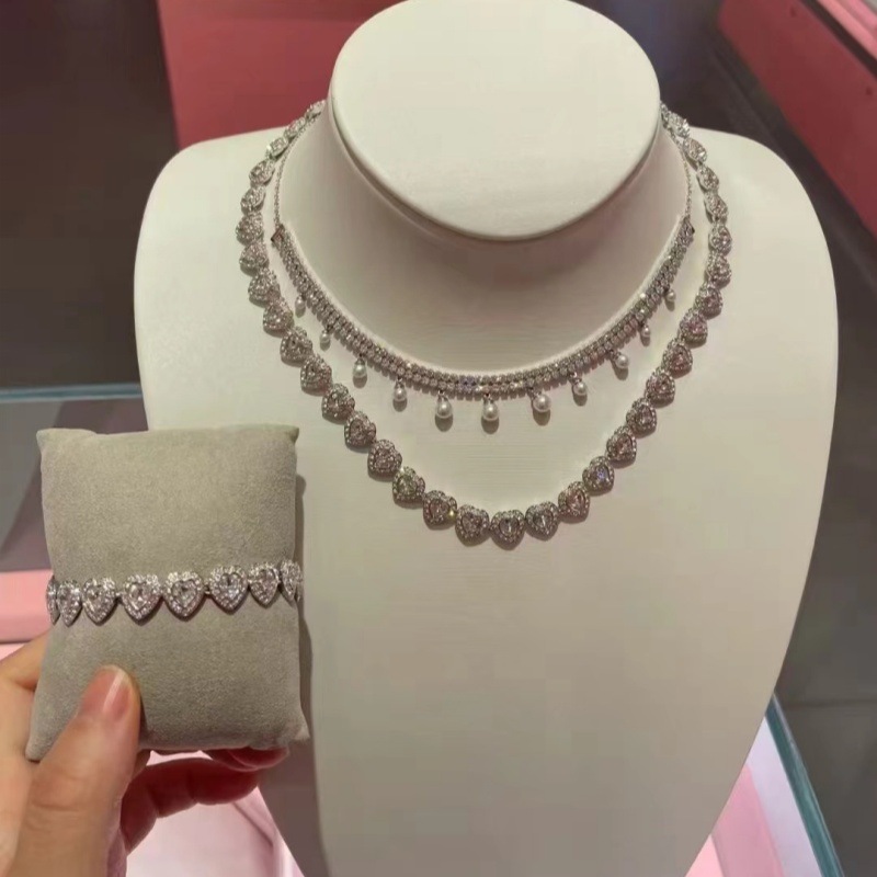 High version crystal love heart Jewelry set women designer necklace bracelet Earrings pearl chain sweet hearts choker jewelry for wedding party