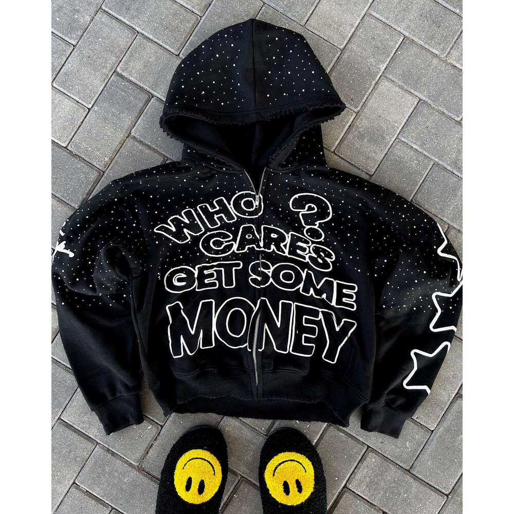 European and American Harajuku High Street Dark Style Letter Print Hoodie Personality High-end Loose Hip-hop Cardigan Top