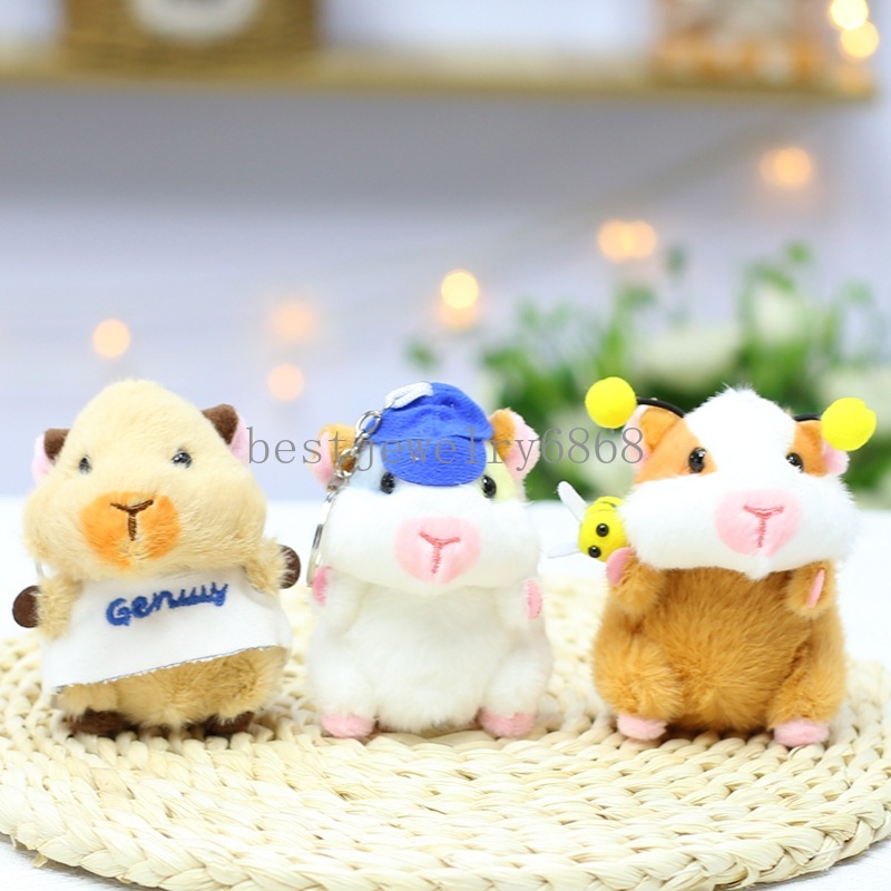 Soft Doll Stuffed Animal Guinea Pig Plush Keychain Bee Cartoon Plush Guinea Pig Keyring Interactive Hat Hamster Pendant