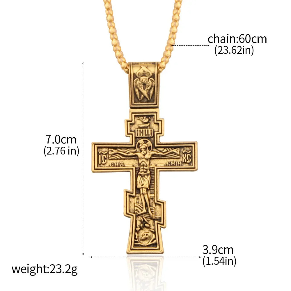 Movie John Wick Jesus Cross Necklace Crucifix Eastern Orthodox Prayer Big Pendant For Men Women Jewelry Accessories Gifts 251230