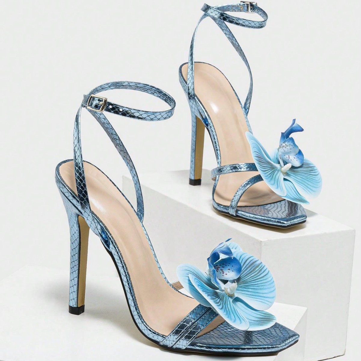 Sandals Green Fish Mouth Flower Round Head Open Toe Strap Stiletto Heel Lace Up High Holiday Beach Shoes For Women