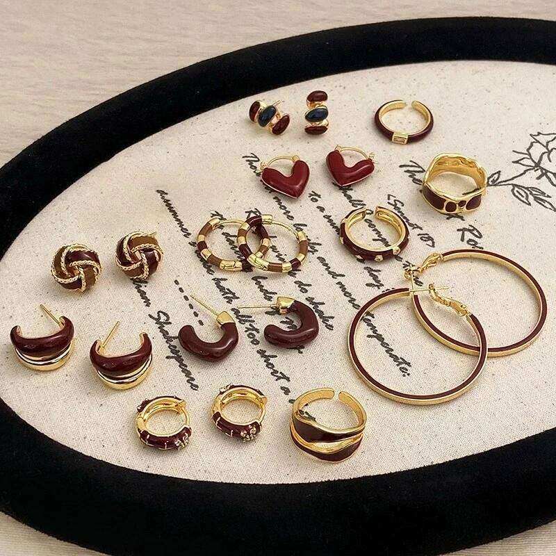 Real 925 Sterling Silver Enamel Geometric Stud/Hoop Earrings Rings for Women Trendy Fine Jewelry Minimalist Accessories