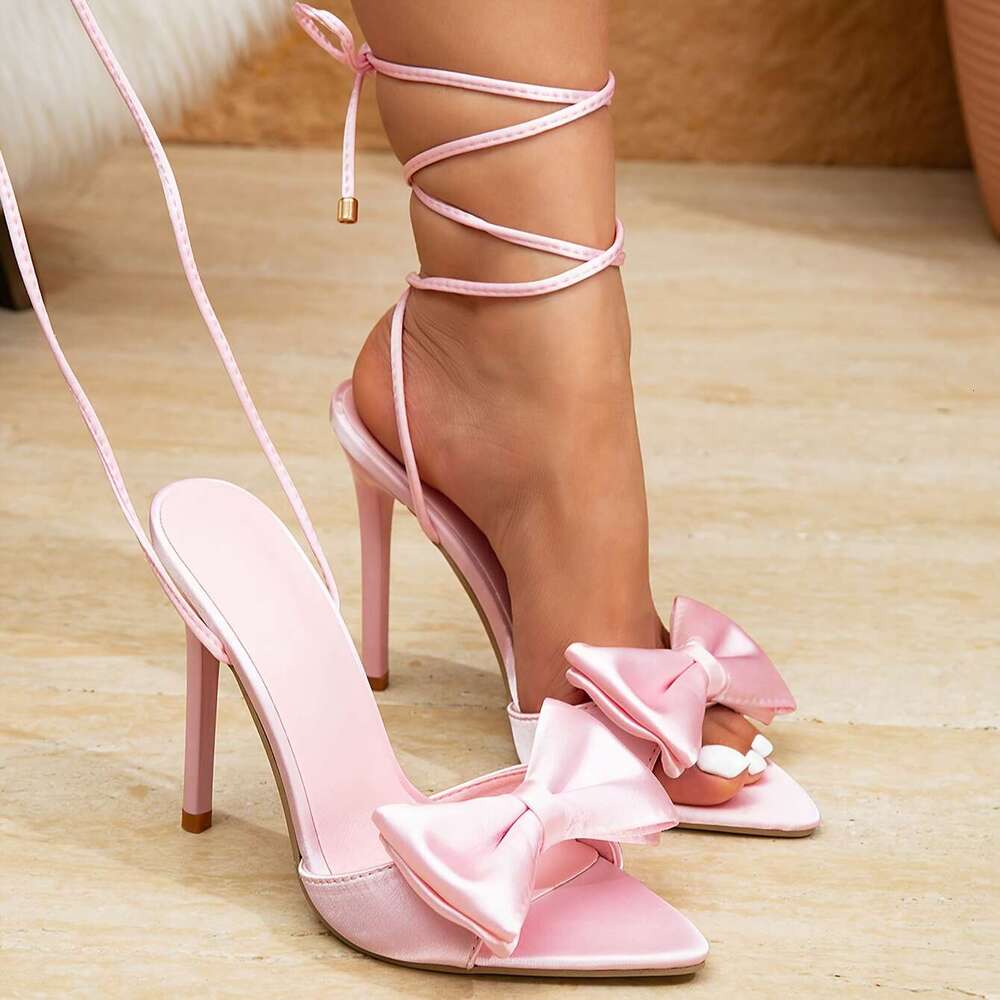 Women S Fashion Outdoor Banquet Party Pointed Toe Slip On Bow Tie Strap Stiletto Sandals MOJIDASHU