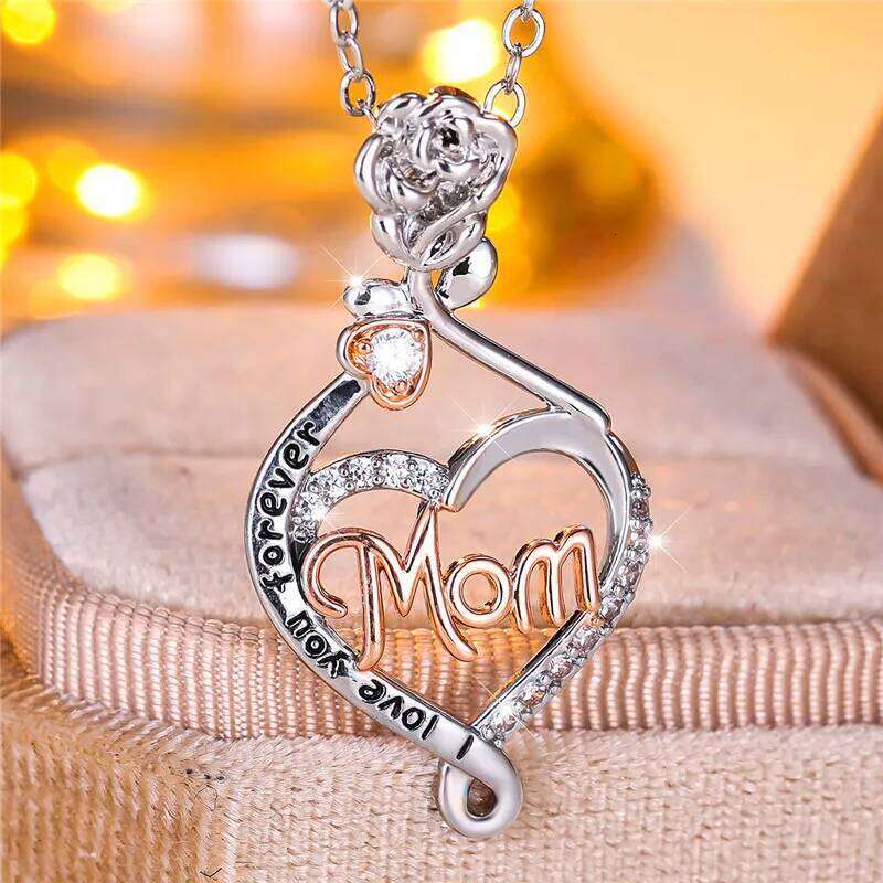 Luxury Crystal Zircon Stone Mom Letter Pendant Necklace Vintage Wedding Jewelry For Women Mother's Day Gift