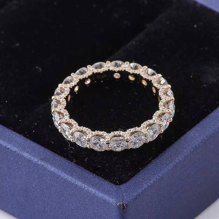 Womens Fine Jewelry 18K Yellow Gold Eternity Wedding Band Gemstone Moissanite Cut Engagement Diamond Ring 14K 18K Gold Options