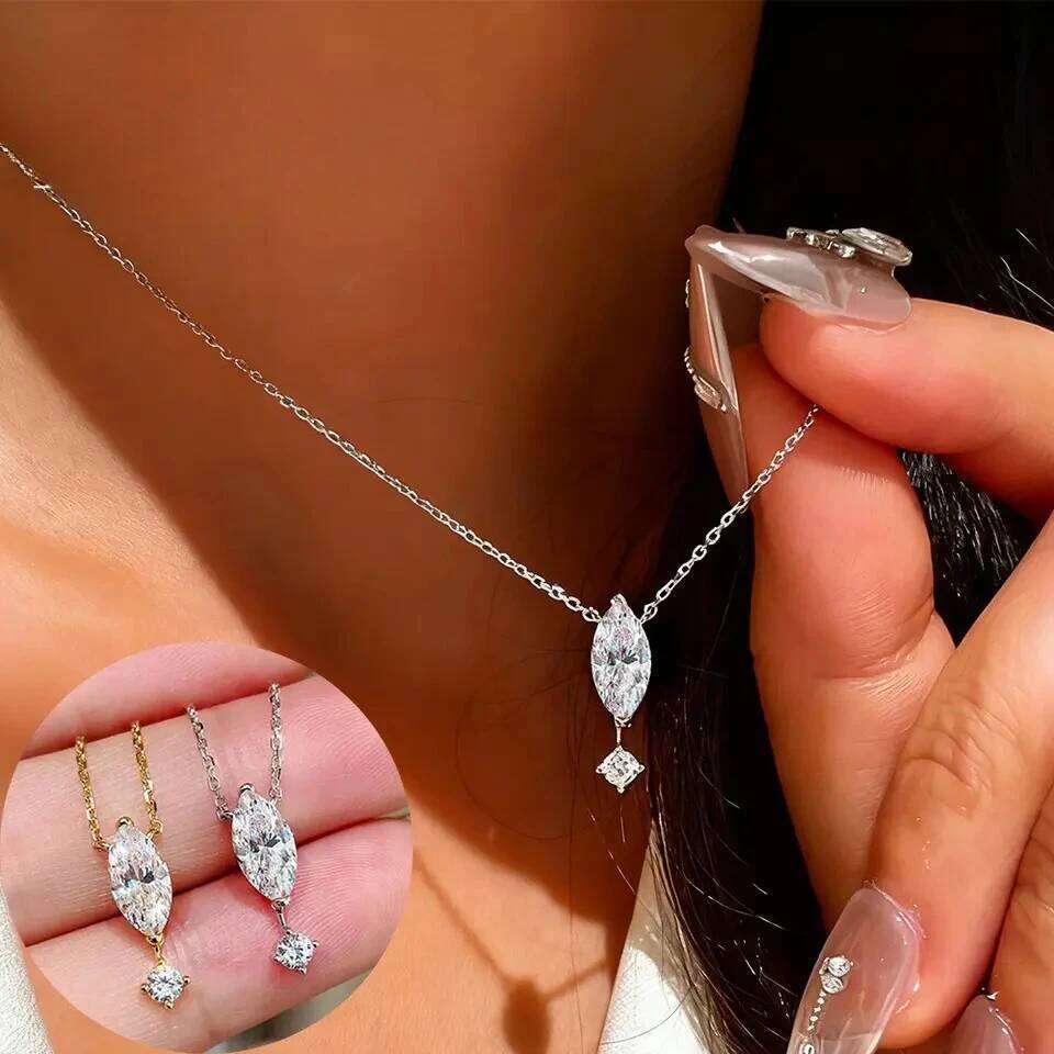 New Sparkling Zircon Pendant Necklace for Women's - High-quality Gold/silver Collarbone Chain Anniversary Gift