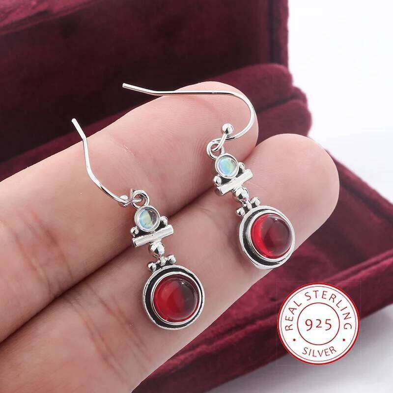 Vintage 925 Silver Earrings for Women Anniversary Gift with Red Zircon Jewelry Premium Earring drop earrings fashion jewelry