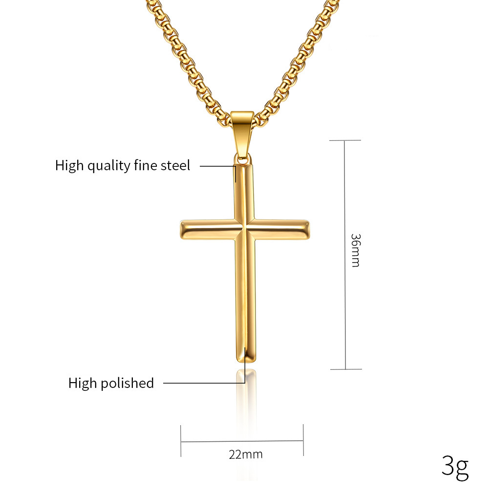Stainless Steel Shiny Cross Pendant Necklace 18K Gold Plated No Fade Women Men Couple Jewelry