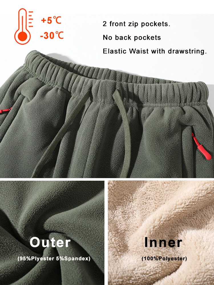 Mens Winter Fleece Pants Straight Warm Sweatpants with 2 Zip Pockets Snow Cold Thickened Thermal Men Trousers 251213