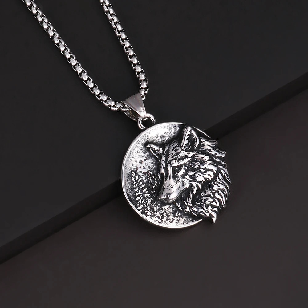 1PC Mens Stainless Steel Animal Wolf Pendant Necklace for Men Fadeless Tiger Lion Necklace Man Jewelry 251230