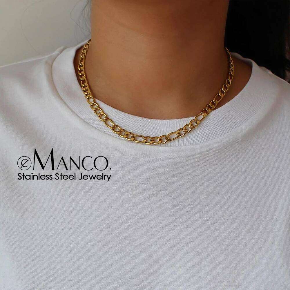 eManco Stainless Steel Figaro Link Chains Necklace Punk 4/6/8MM for Men Women Colar Gift Jewelry Cuban Chain Choker