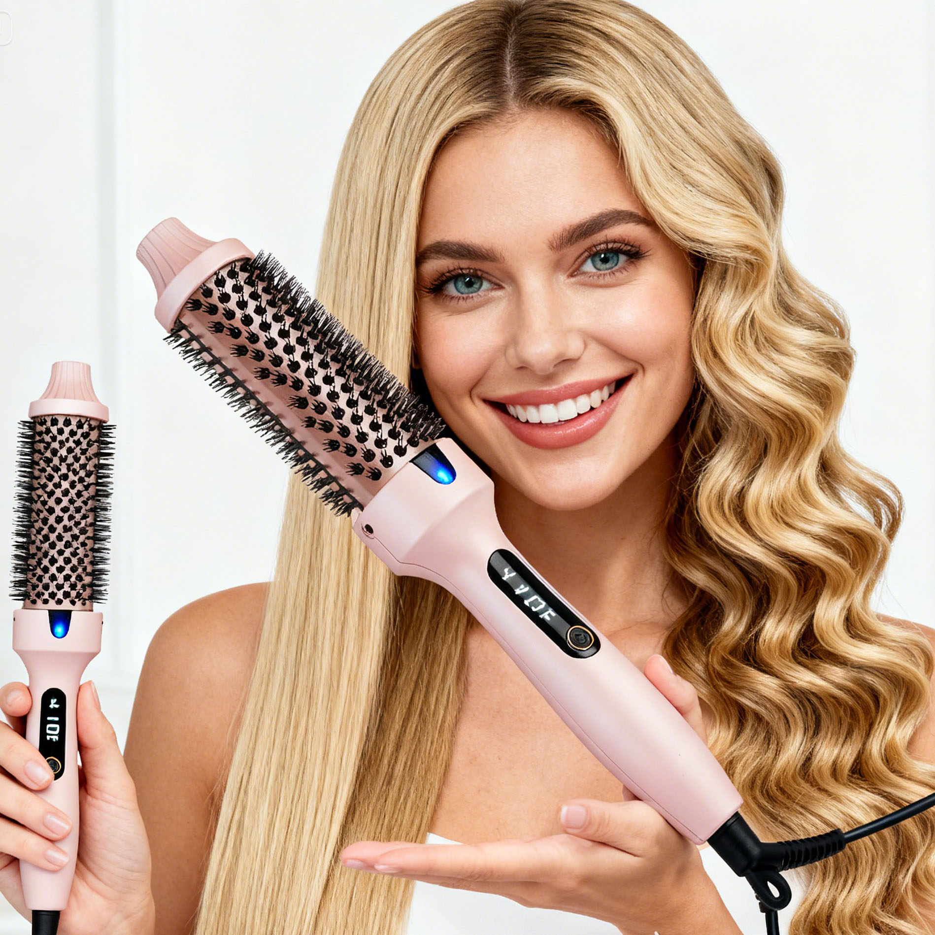 Ionic Ceramic Hot Brush, Volumizing Hair Styling Tool for Root Lift and Frizz Control, Multiple Attachments