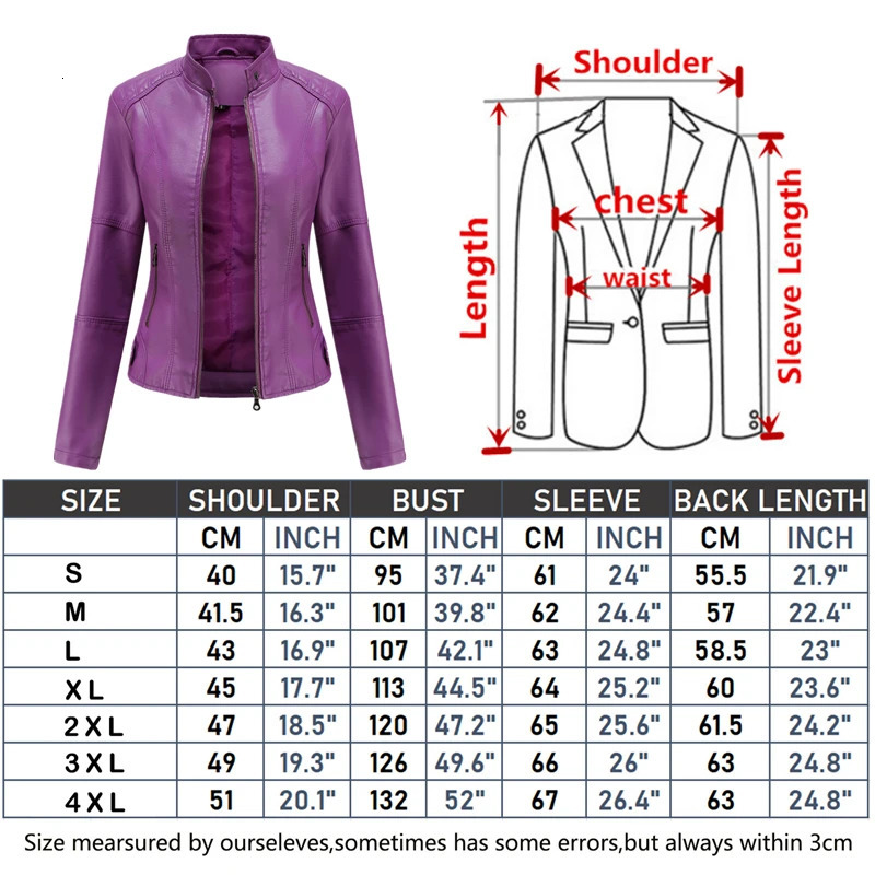 Red Womens PU Jacket Vertical Collar Zipper Motorcycle Leather Coats Fashion Casual Coat Female Outerwear Black Purple Top 251216