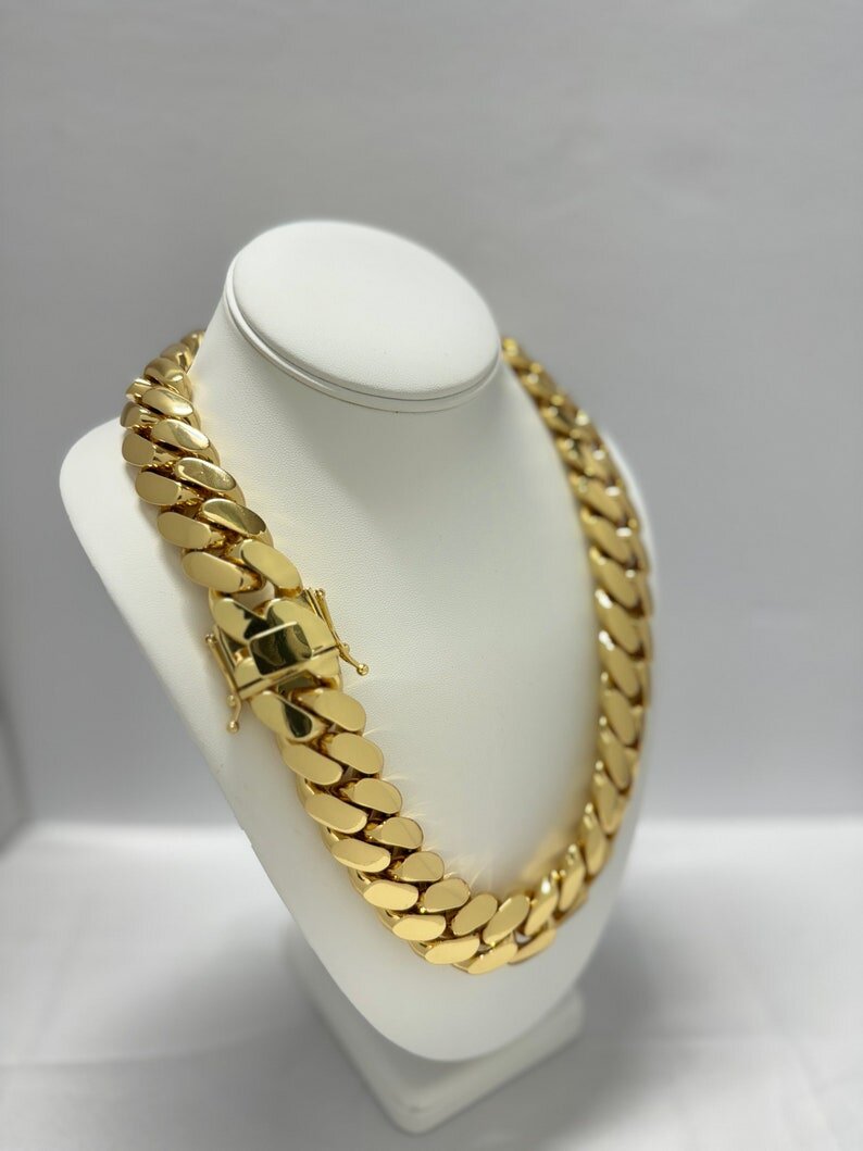 gold chain 22mm Miami Cuban Link Chain 14k Plated Box Lock Solid Handmade Statement Piece Jewelry necklace bracelet for men